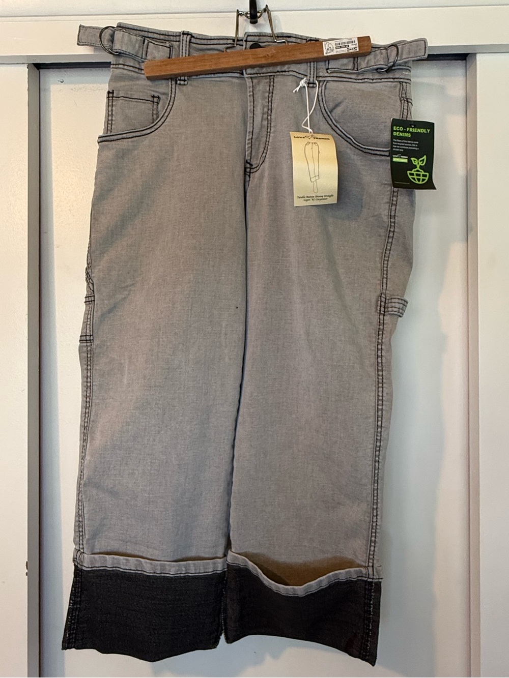 Women's Gray Cropped Jeans with Black Cuff - Eco-Friendly - Picture 2 of 16